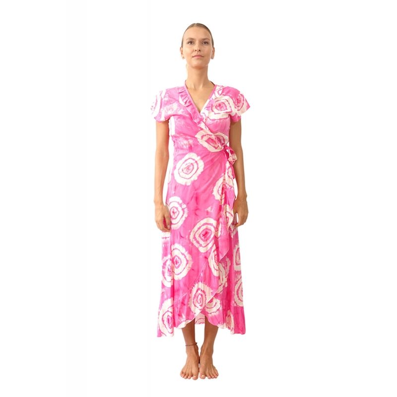 PALME robe longue croisée tie dye rose