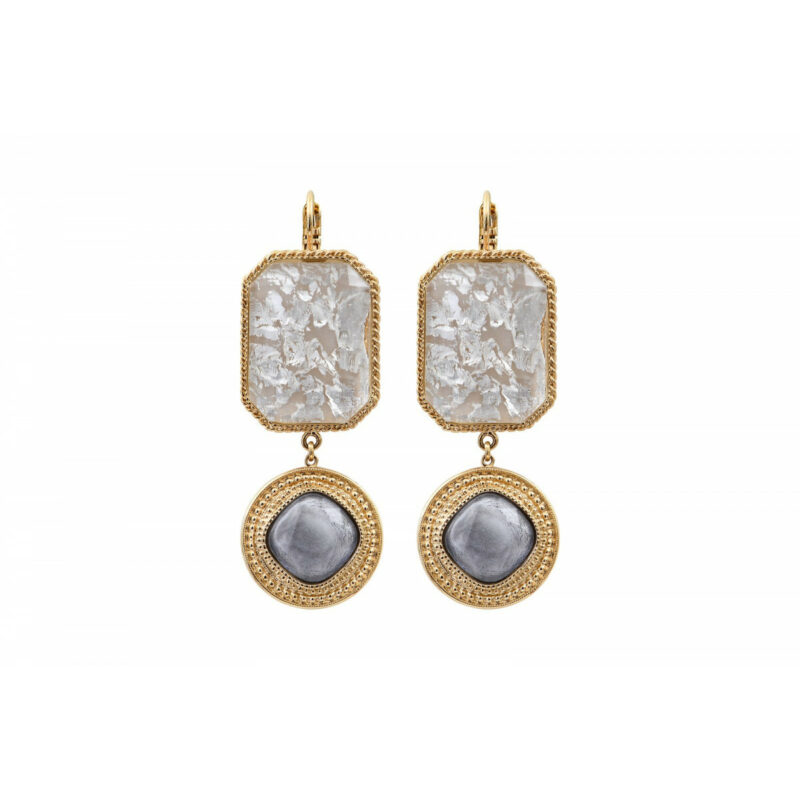 SATELLITE-PARIS Boucles d'oreilles dormeuses sophistiquées cabochons I blanc