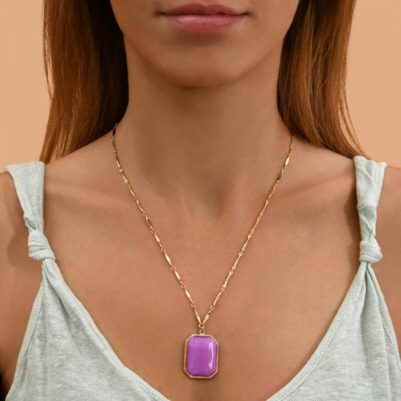 SATELLITE-PARIS Collier pendentif réglable intemporel cabochon I rose – Image 2