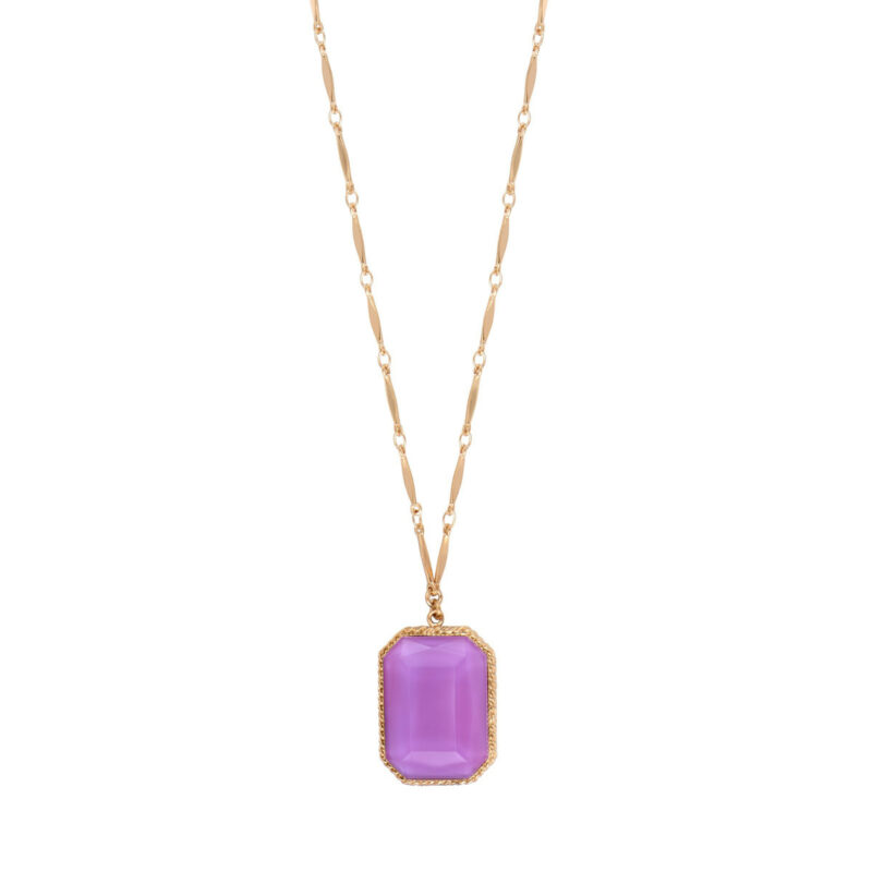 SATELLITE-PARIS Collier pendentif réglable intemporel cabochon I rose – Image 3
