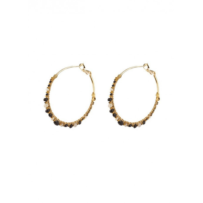 SATELLITE-PARIS Boucles d'oreilles créoles percées tendances onyx | Noir