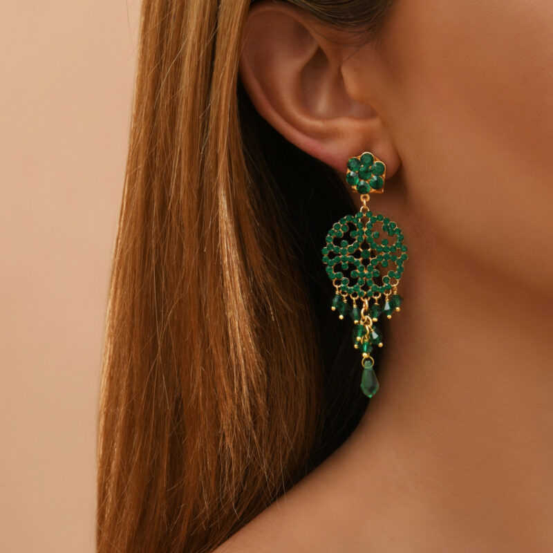 SATELLITE-PARIS Boucles d'oreilles percées baroques cristaux prestige I vert – Image 2