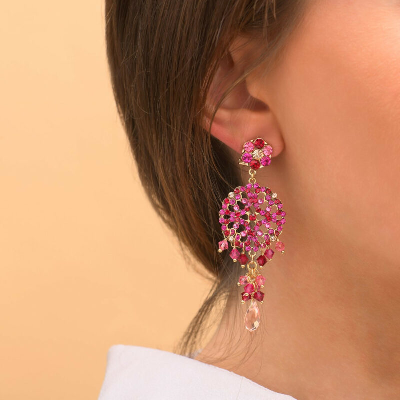 SATELLITE-PARIS Boucles d'oreilles percées féminines cristaux prestige I rose – Image 2