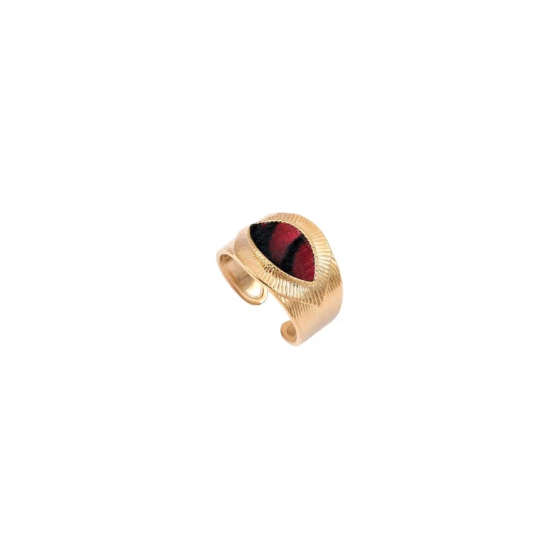 SATELLITE-PARIS Bague ajustable plumes et métal doré - rouge
