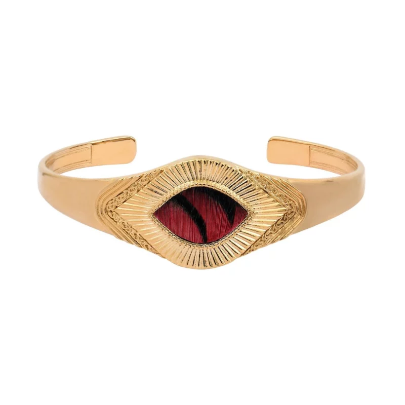 SATELLITE-PARIS Bracelet jonc ajustable plumes - rouge