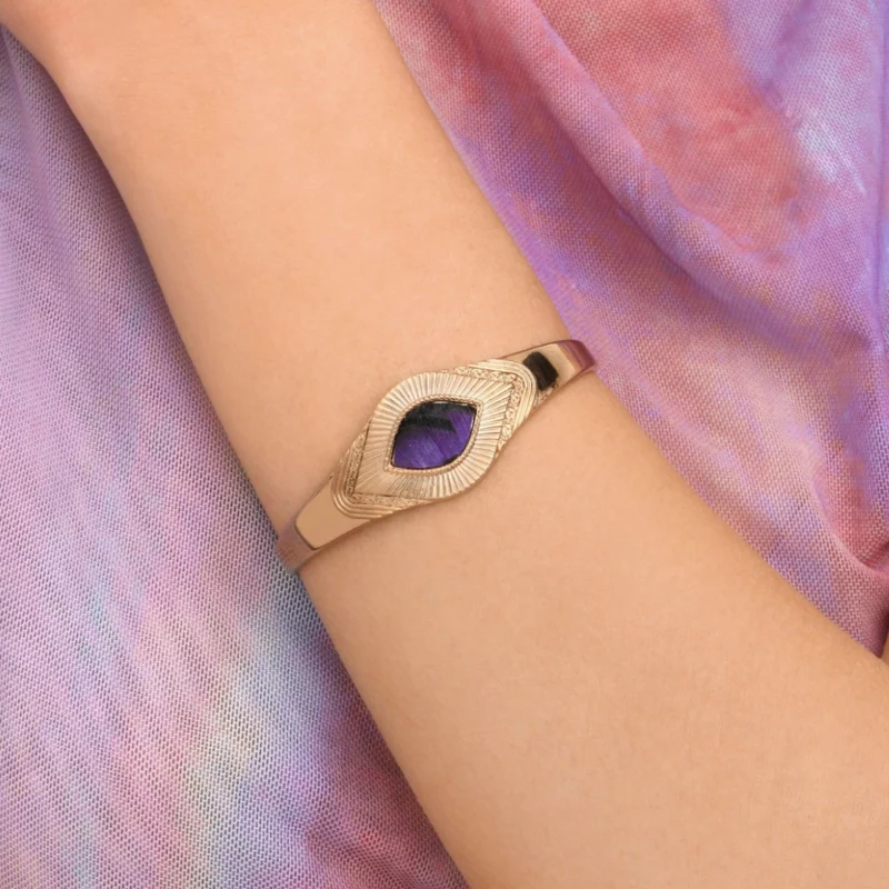 SATELLITE-PARIS Bracelet jonc ajustable plumes - violet – Image 2