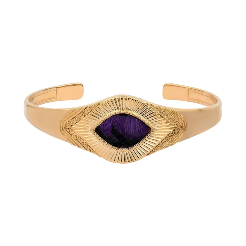 SATELLITE-PARIS Bracelet jonc ajustable plumes - violet