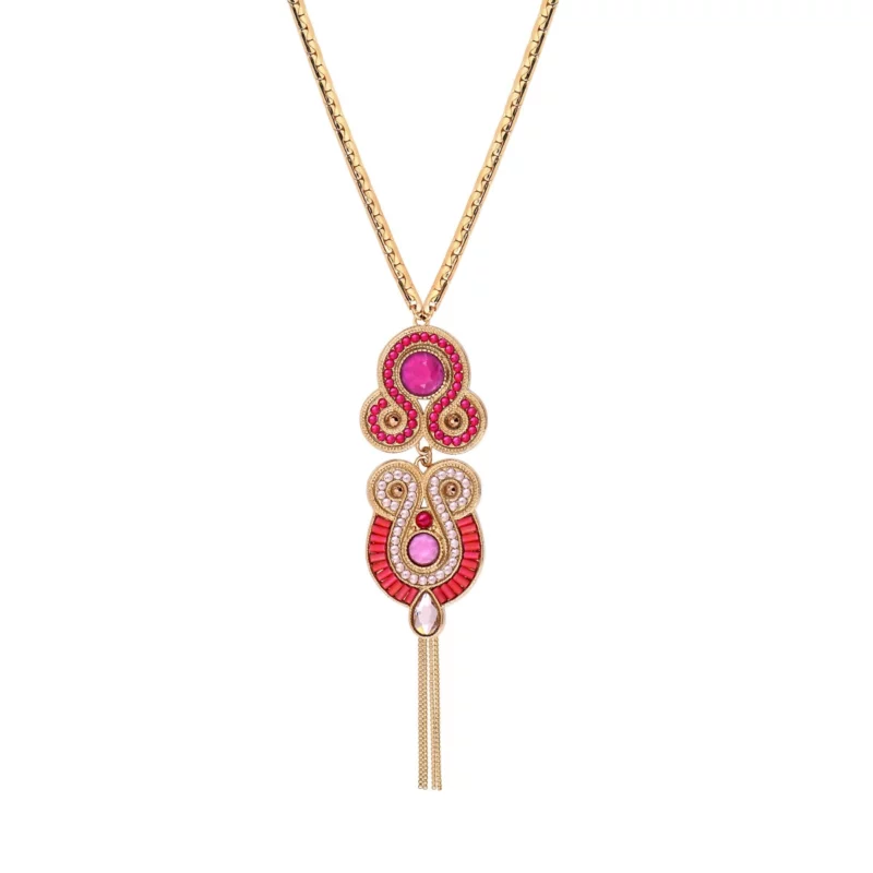 SATELLITE-PARIS Collier pendentif réglable cristaux Prestige - fuchsia