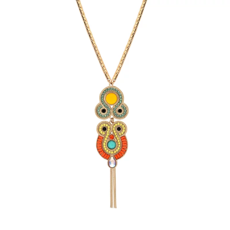 SATELLITE-PARIS Collier pendentif réglable cristaux Prestige nacre - orange