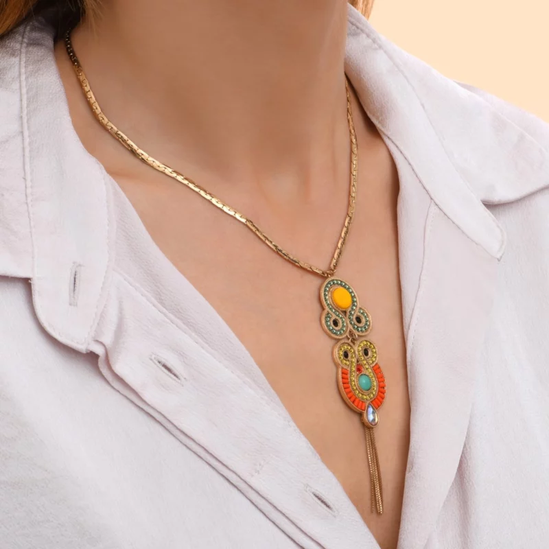 SATELLITE-PARIS Collier pendentif réglable cristaux Prestige nacre - orange – Image 3