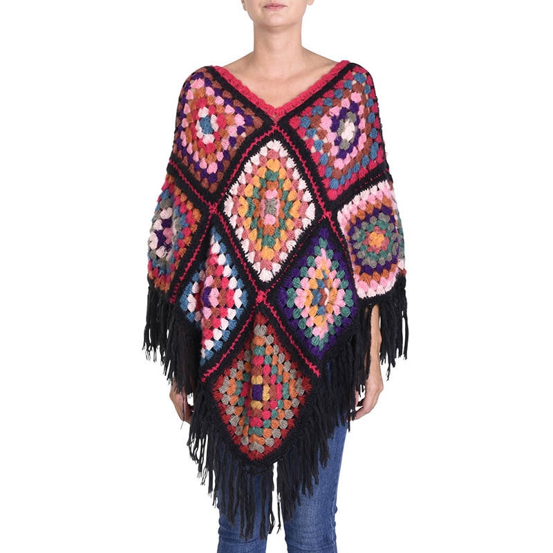 PALME Poncho Patch De Crochet Acrylic noir multi
