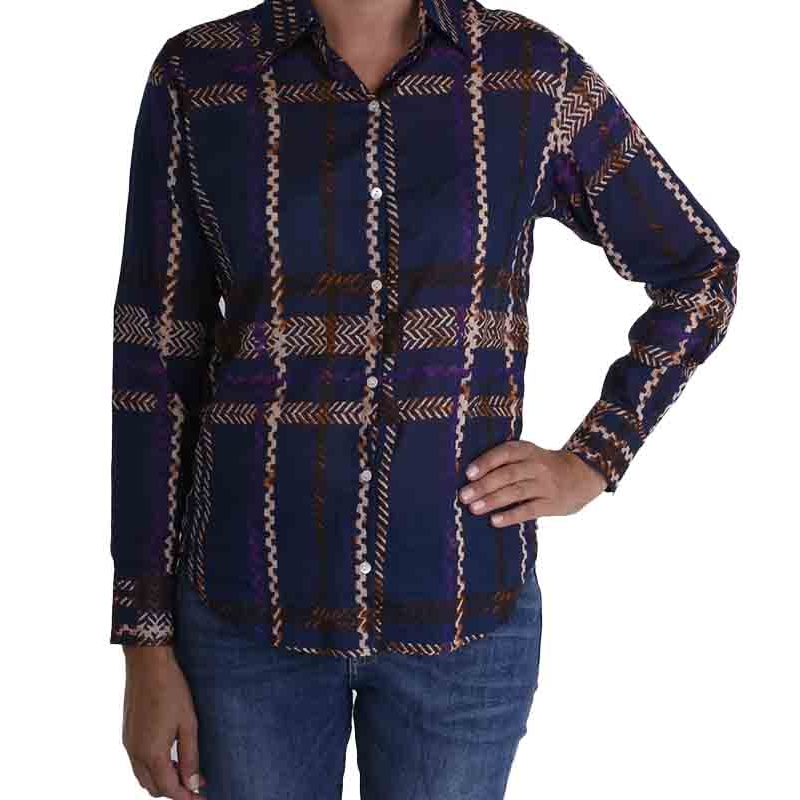 PALME Chemise Coton Col Boutonne Manche bleu foncé