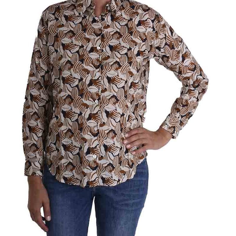 PALME Chemise Coton Col Boutonne Manche marron clair