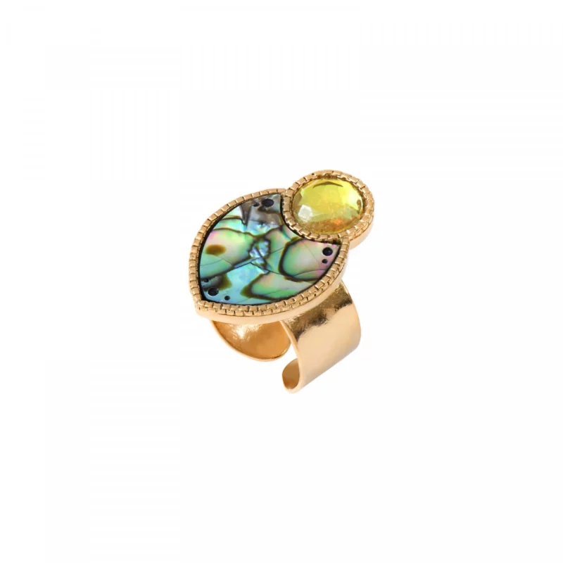 SATELLITE-PARIS Bague fine Mindoro nacre paua medium - bleu irisé
