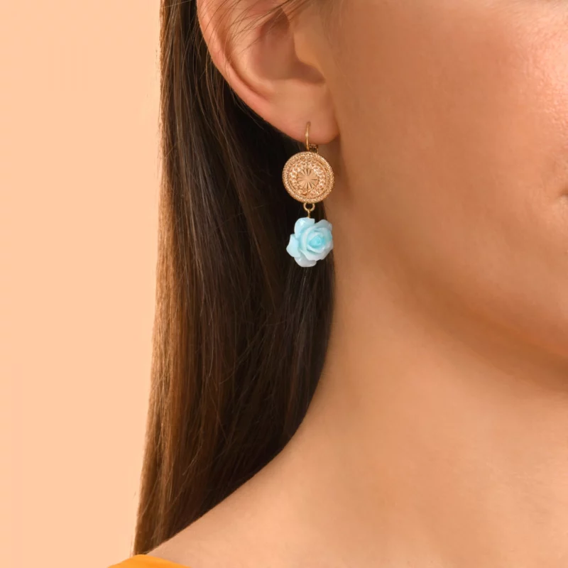 SATELLITE-PARIS Boucles d'oreilles dormeuses Miraflores fleur - bleu – Image 2