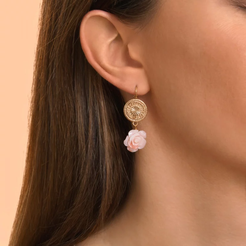 SATELLITE-PARIS Boucles d'oreilles dormeuses Miraflores fleur - rose pâle – Image 2
