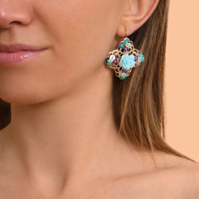 SATELLITE-PARIS Boucles d'oreilles dormeuses Miraflores paillettes - bleu – Image 2
