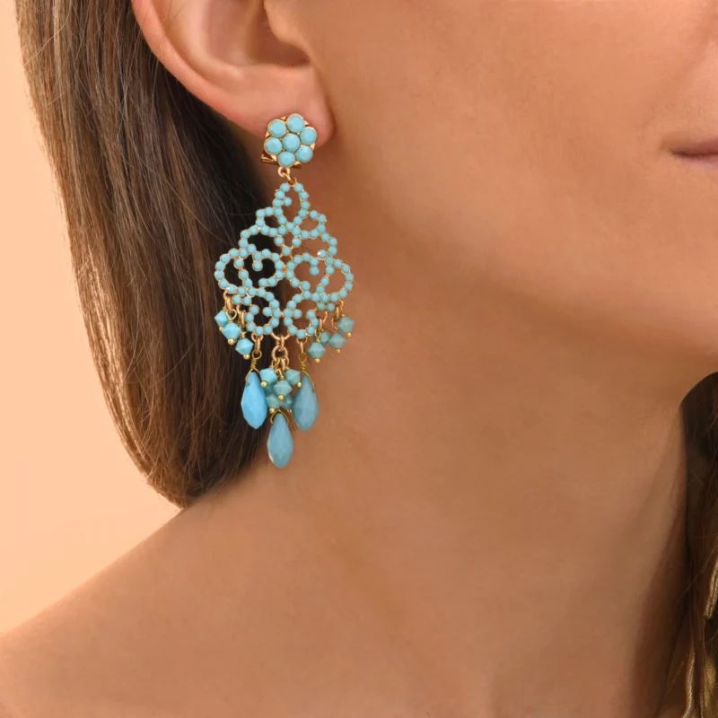 SATELLITE-PARIS Boucles d'oreilles longues Chiara - turquoise – Image 2