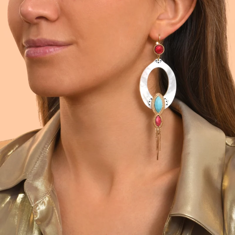 SATELLITE-PARIS Boucles d'oreilles pendantes dormeuses nacre - blanc – Image 2