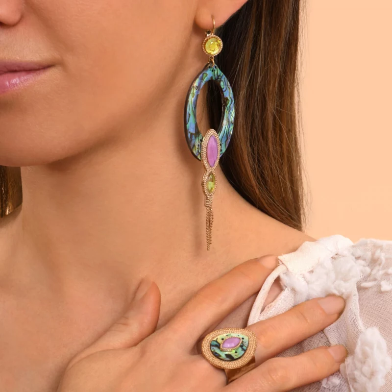 SATELLITE-PARIS Boucles d'oreilles pendantes dormeuses nacre paua - bleu irisé – Image 2