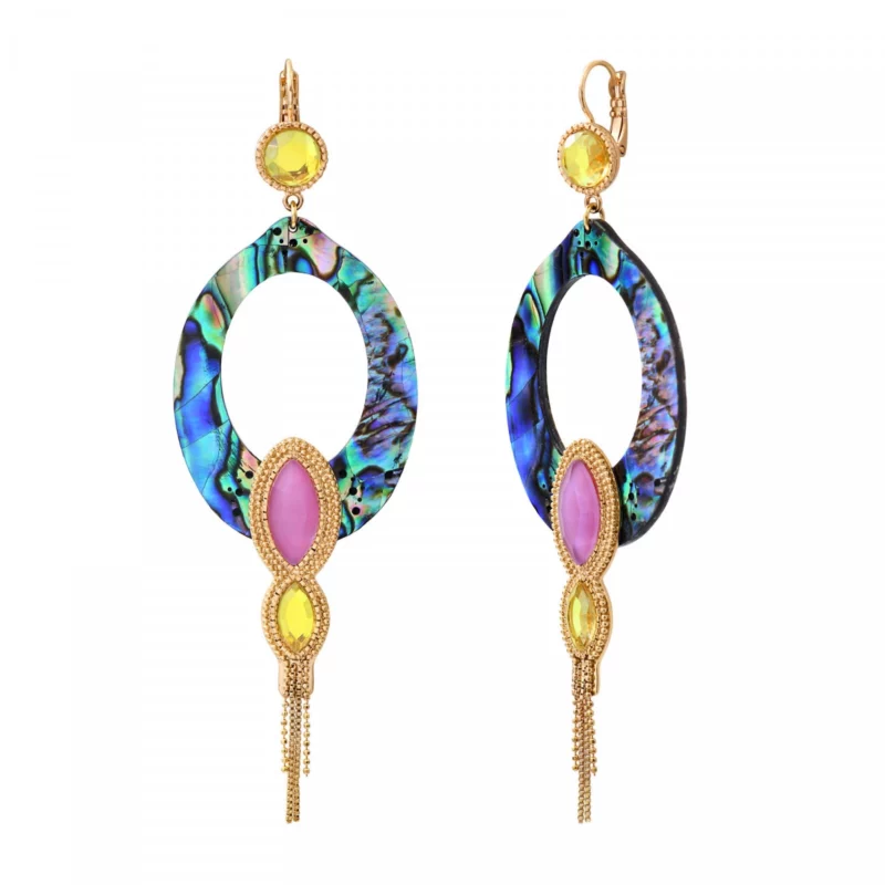 SATELLITE-PARIS Boucles d'oreilles pendantes dormeuses nacre paua - bleu irisé