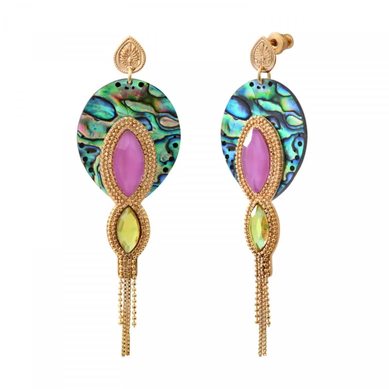 SATELLITE-PARIS Boucles d'oreilles pendantes percées Mindoro nacre paua - bleu irisé