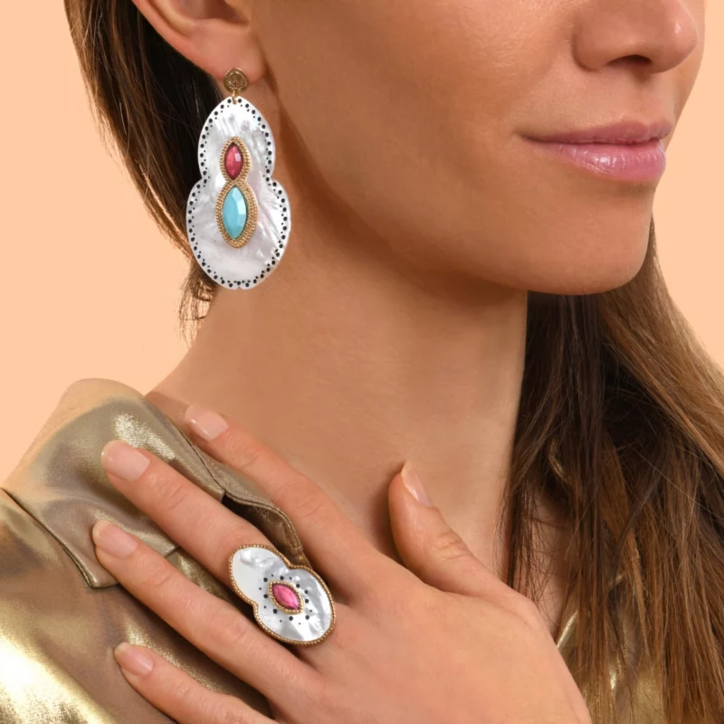 SATELLITE-PARIS Boucles d'oreilles percées tribales Mindoro nacre - blanc – Image 2