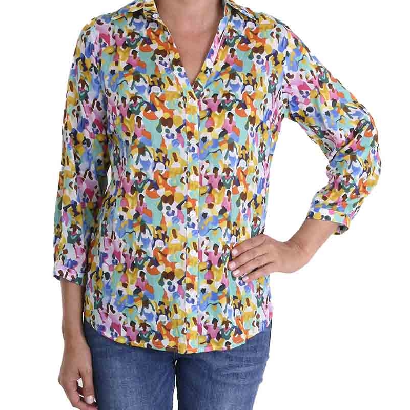 PALME chemise coton col V manches 3/4 multi clair