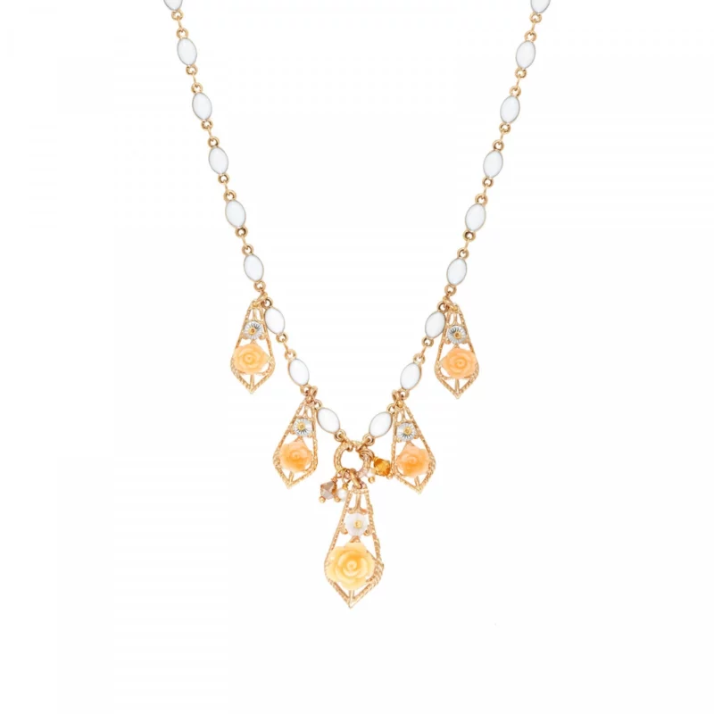 SATELLITE-PARIS Collier pendentif Miraflores paillettes brodées - blanc