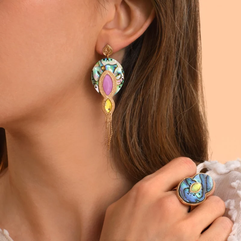 SATELLITE-PARIS Grosse bague Mindoro nacre paua medium - bleu irisé – Image 3