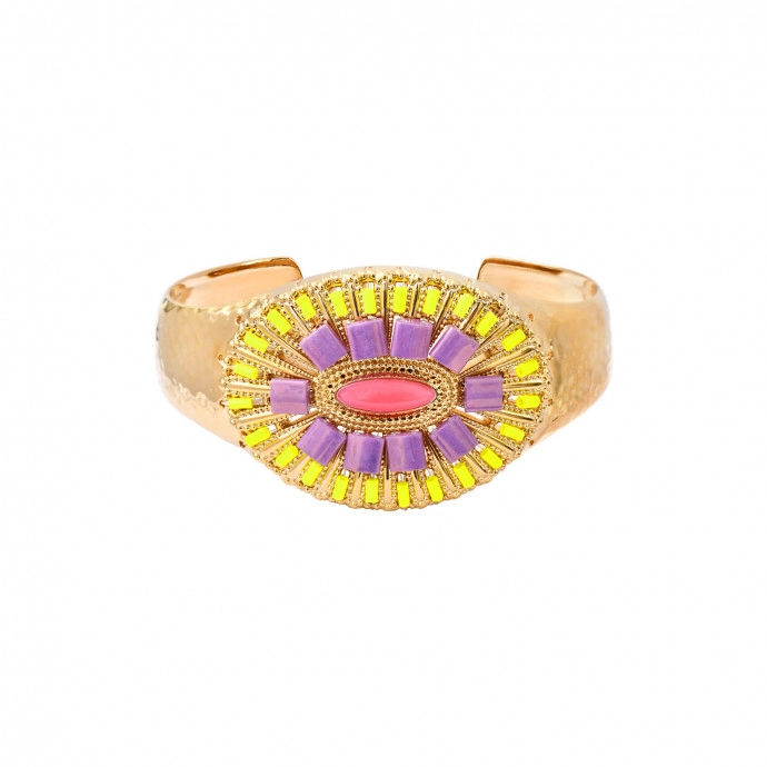 SATELLITE-PARIS Bracelet manchette Neiva martelée - fluo