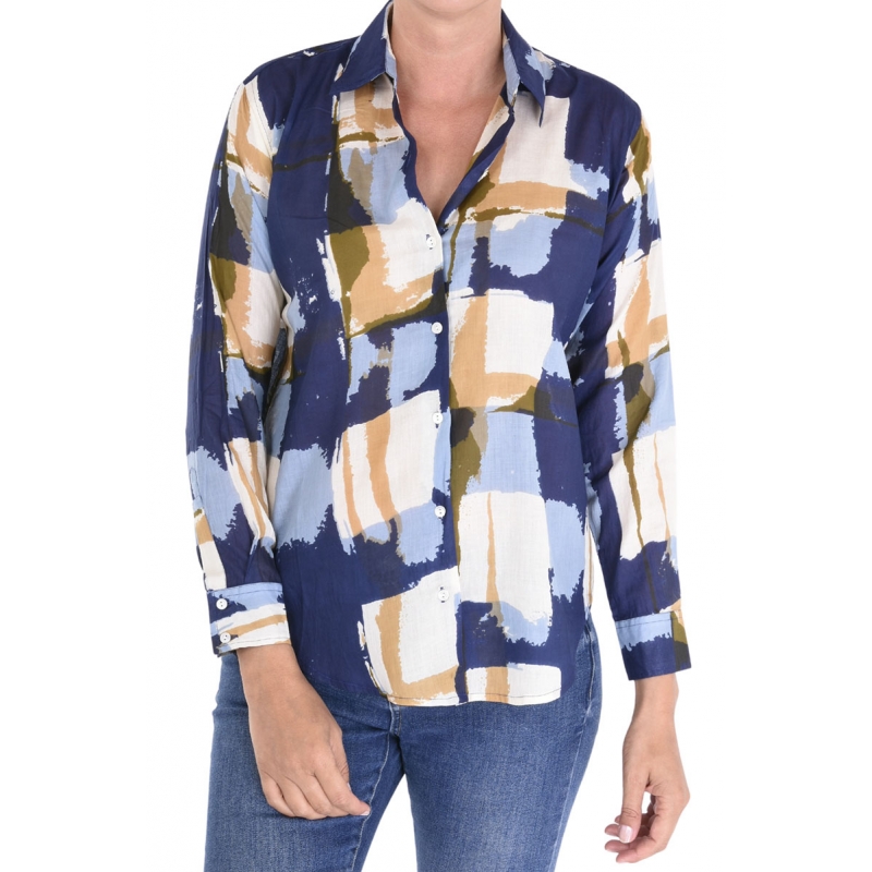 PALME Chemise Coton Manches longues Col Boutonne bleu