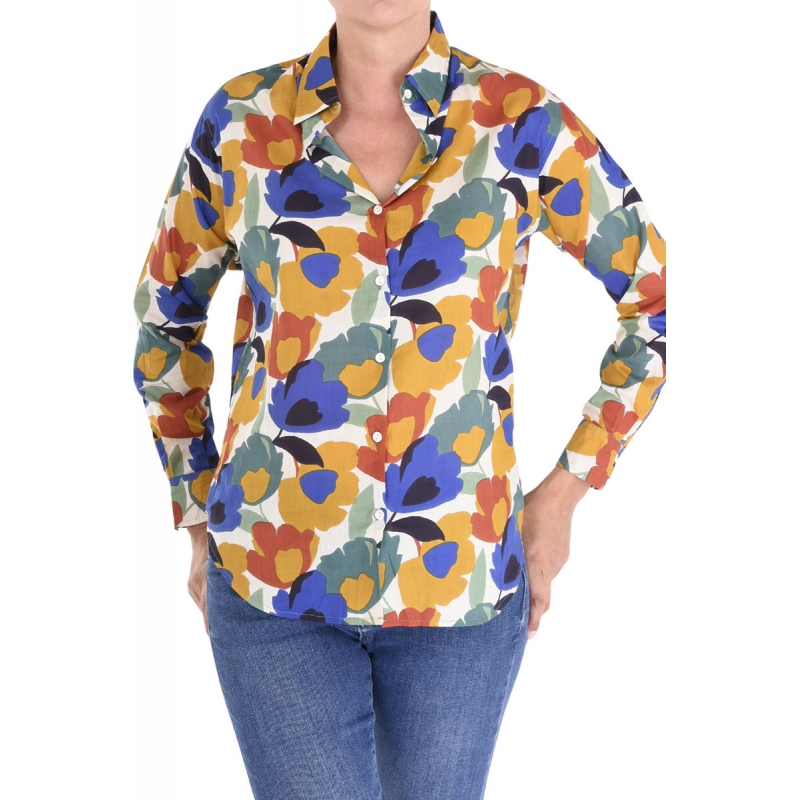 PALME Chemise Coton Manches longues Col Boutonne multi foncé