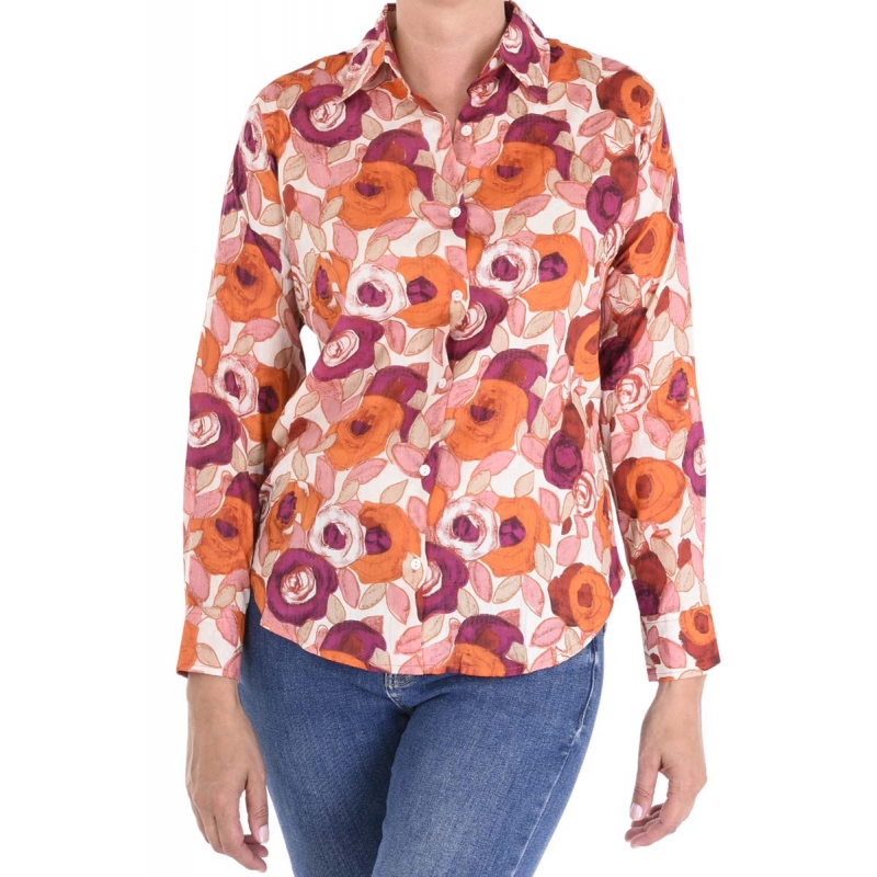 PALME Chemise Coton Manches longues Col Boutonne orange foncé