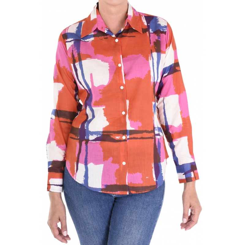 PALME Chemise Coton Manches longues Col Boutonne rouge clair