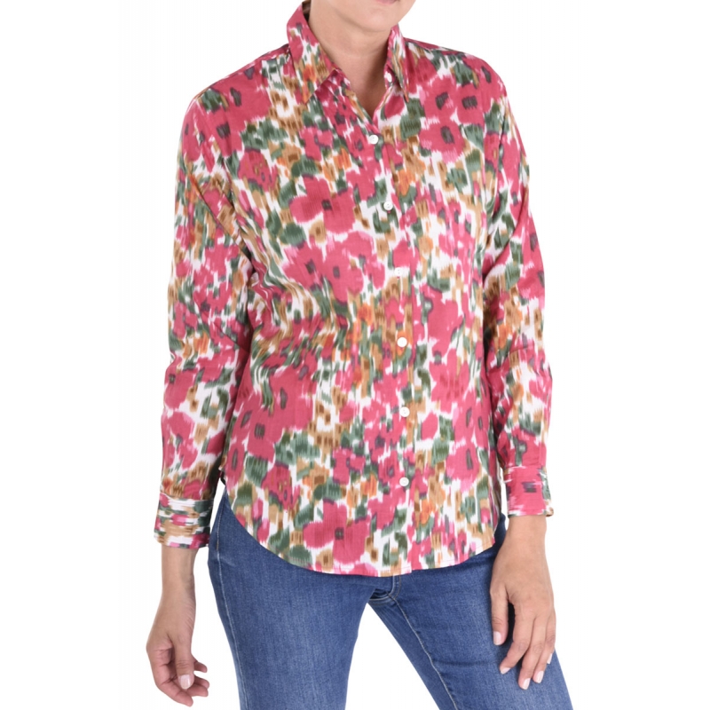 PALME Chemise Coton Manches longues Col Boutonne rouge foncé