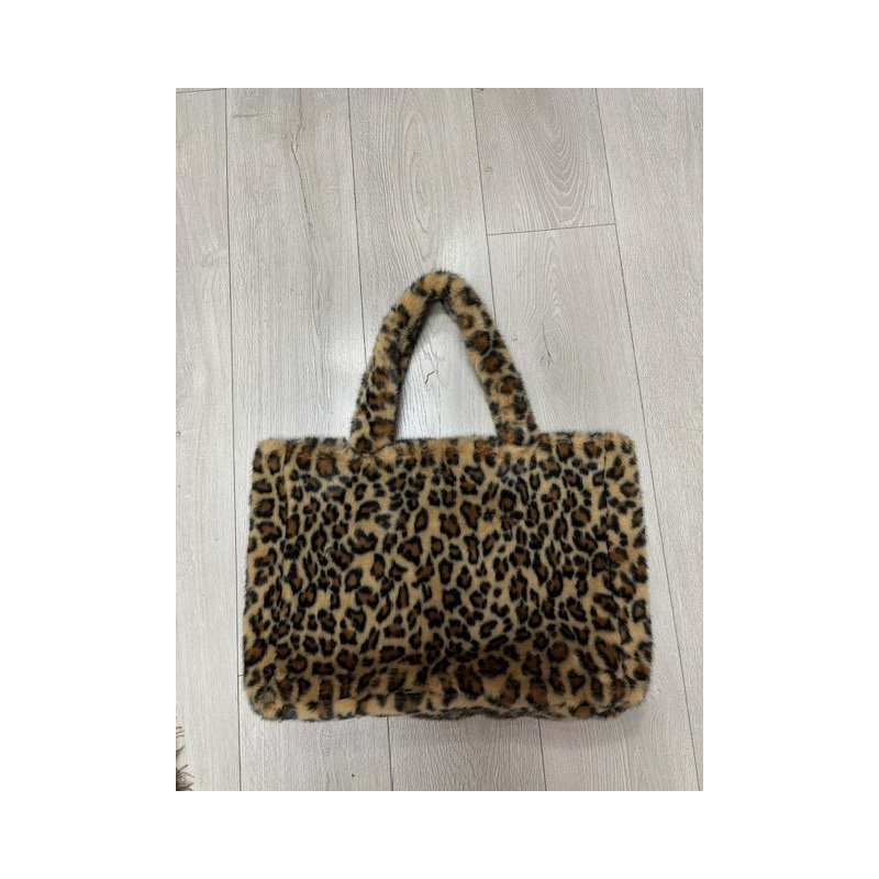 PALME Grand Sac Cabas Fausse Fourrure Leopard