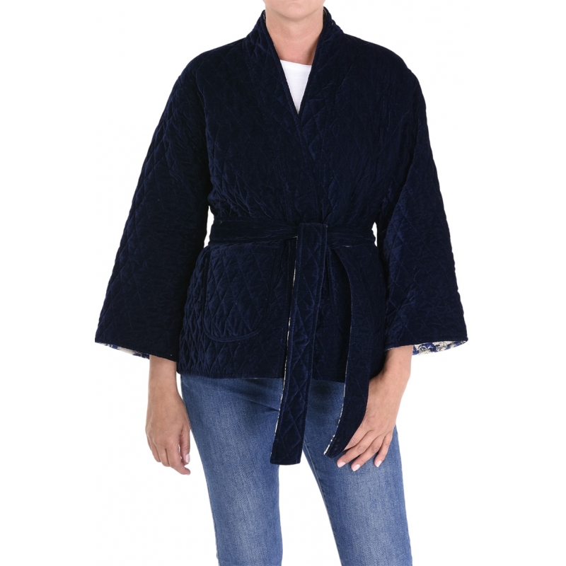 PALME Veste Matelassee Velours Coton +Ceinture bleu foncé