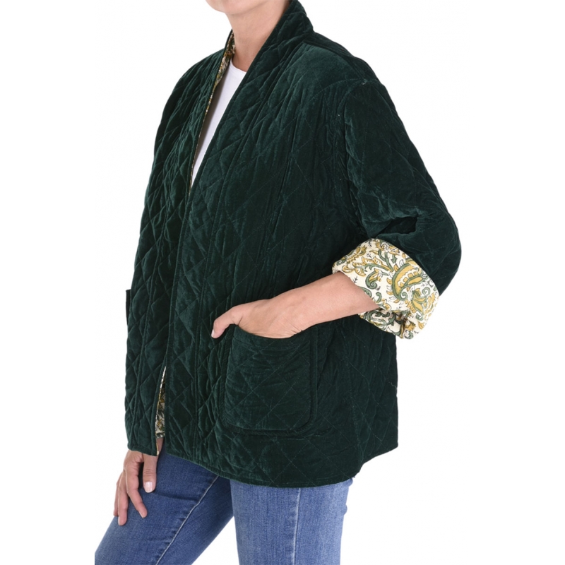 PALME Veste Matelassee Velours Coton +Ceinture vert fonce