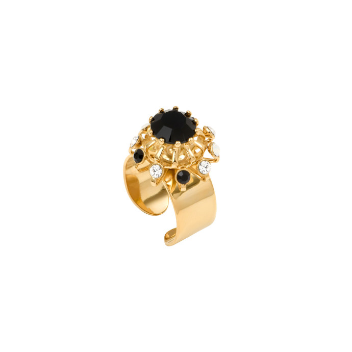 SATELLITE-PARIS Bague féminine cristal et strass taille M - noir et blanc