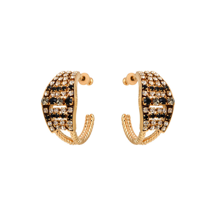 SATELLITE-PARIS Boucles d'oreilles créoles strassées cristaux Prestige - noir