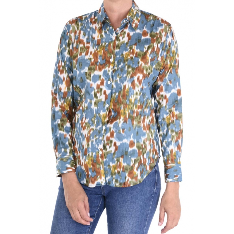 PALME Chemise Coton Manches longues Col Boutonne marron clair