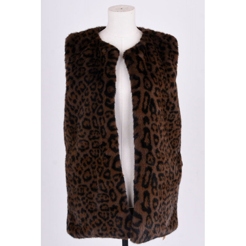PALME Gilet Ss Manche Fausse Fourrure Leopard marron foncé