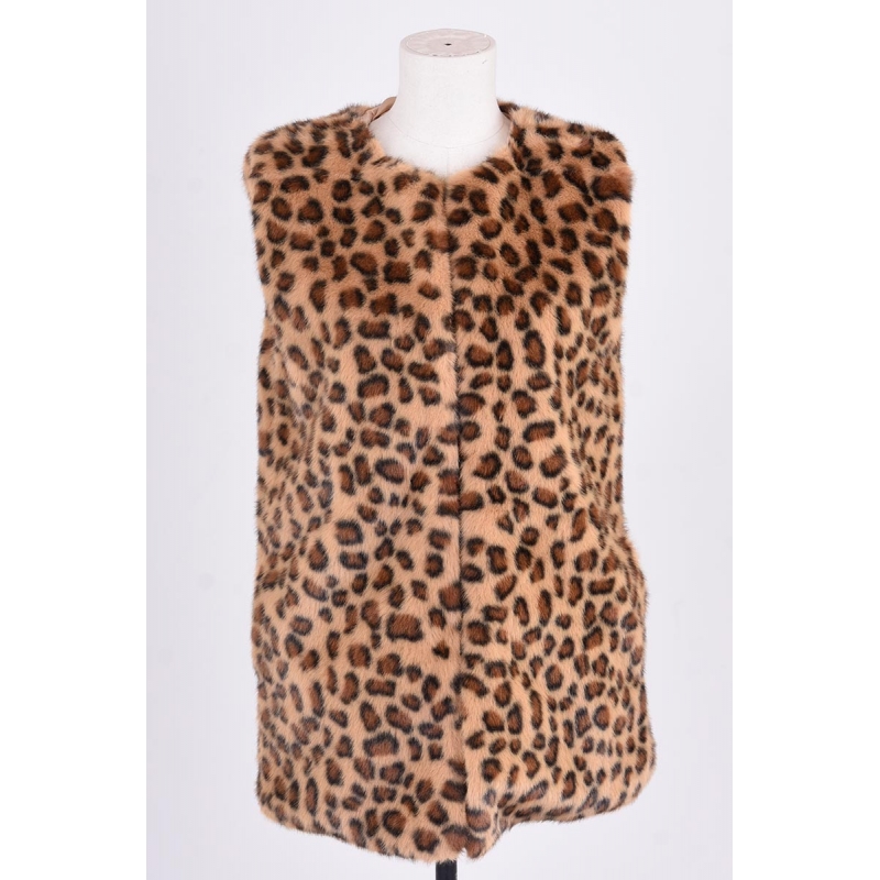 PALME Gilet Ss Manche Fausse Fourrure Leopard