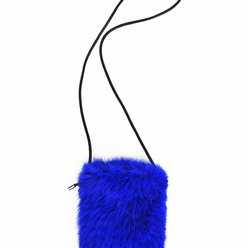 PALME Pochette Telephone Fausse Fourrure bleu