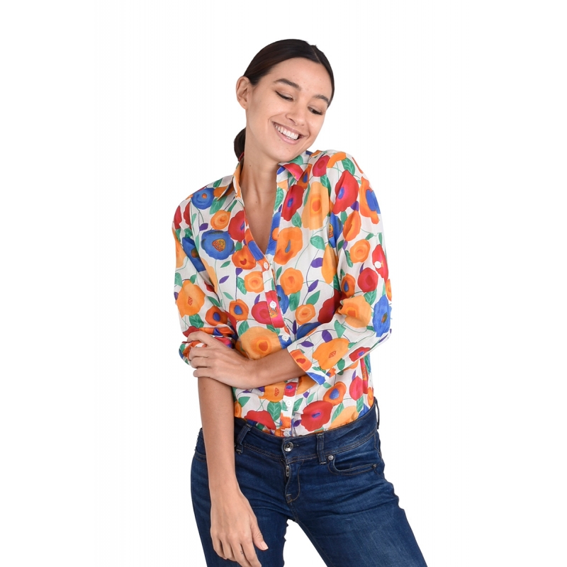 PALME chemise coton col V manches 3/4
