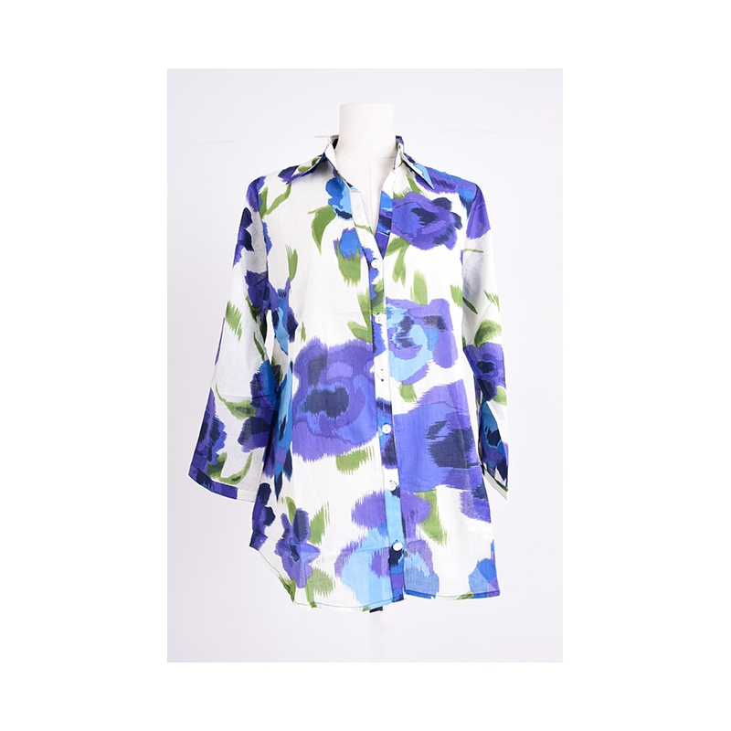 PALME chemise coton col V manches 3/4