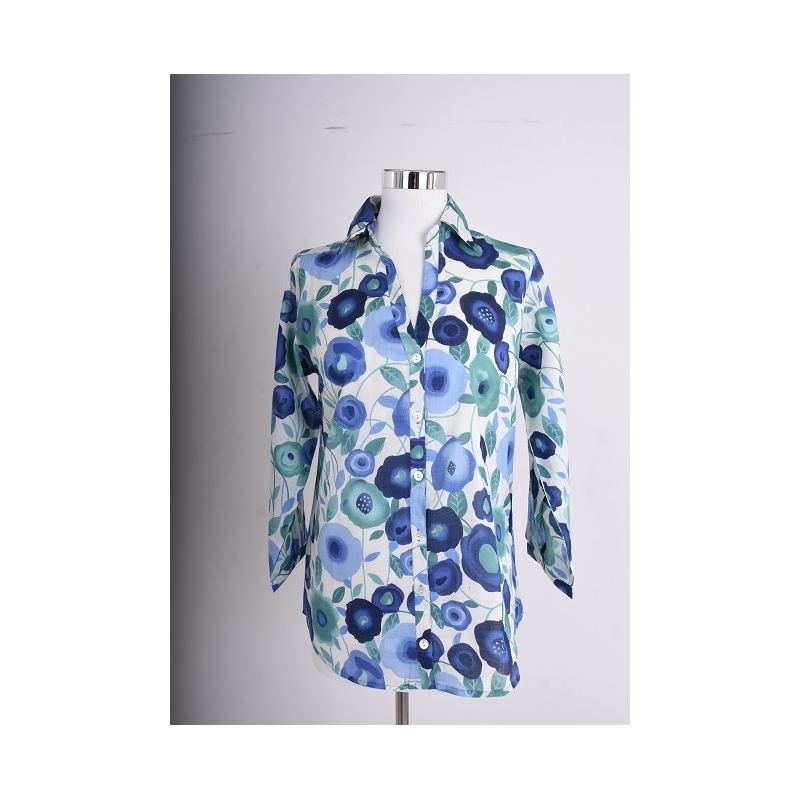 PALME chemise coton col V manches 3/4