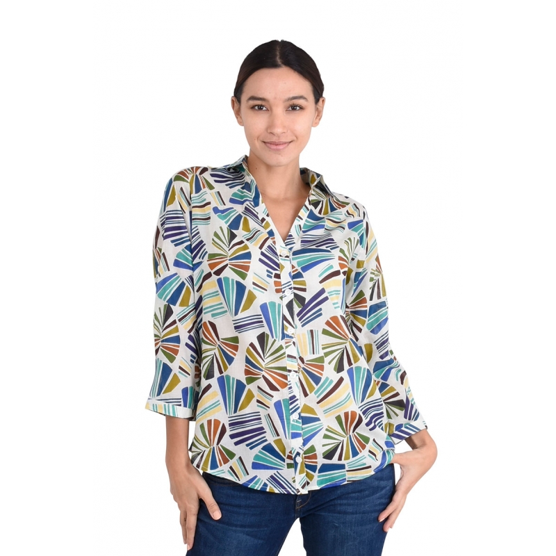 PALME chemise coton col V manches 3/4