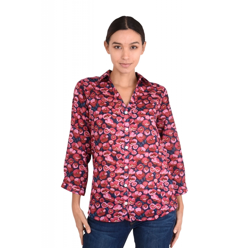 PALME chemise coton col V manches 3/4